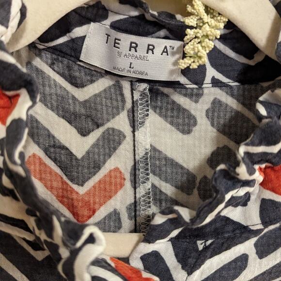 Terra-SJ Apparel Printed Ruffle Neck 3/4 Sleeve Top Blouse Size Large - Picture 4 of 8